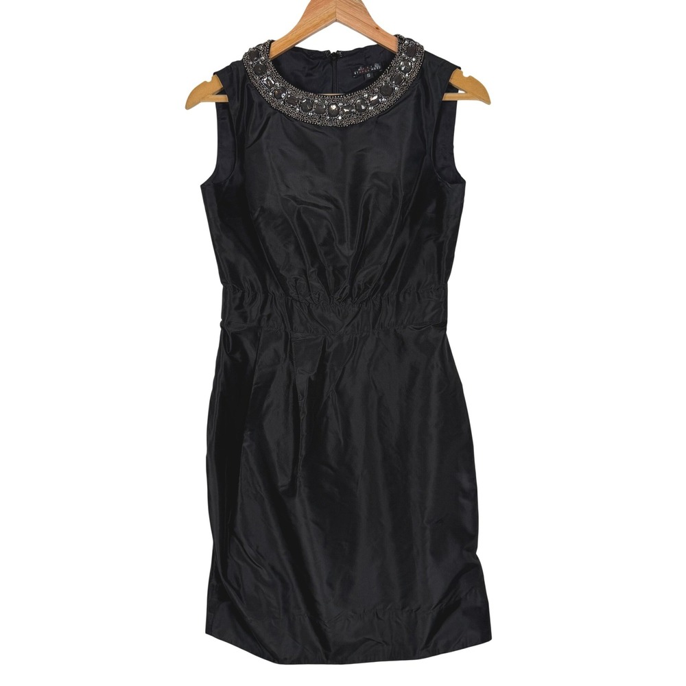 Maria Bianca Nero Silk Cocktail Dress Womens S Black Beaded‎ Jewel Neck 11817